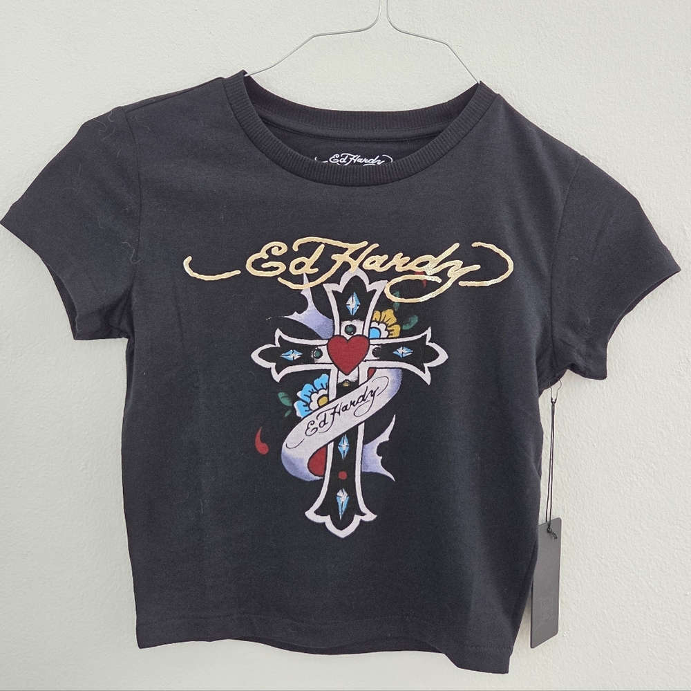Ed Hardy Y2K Cross Graphic Tee NWT Youth Small Fits 7/8 Girls or XXS/XS Women - Picture 3 of 16